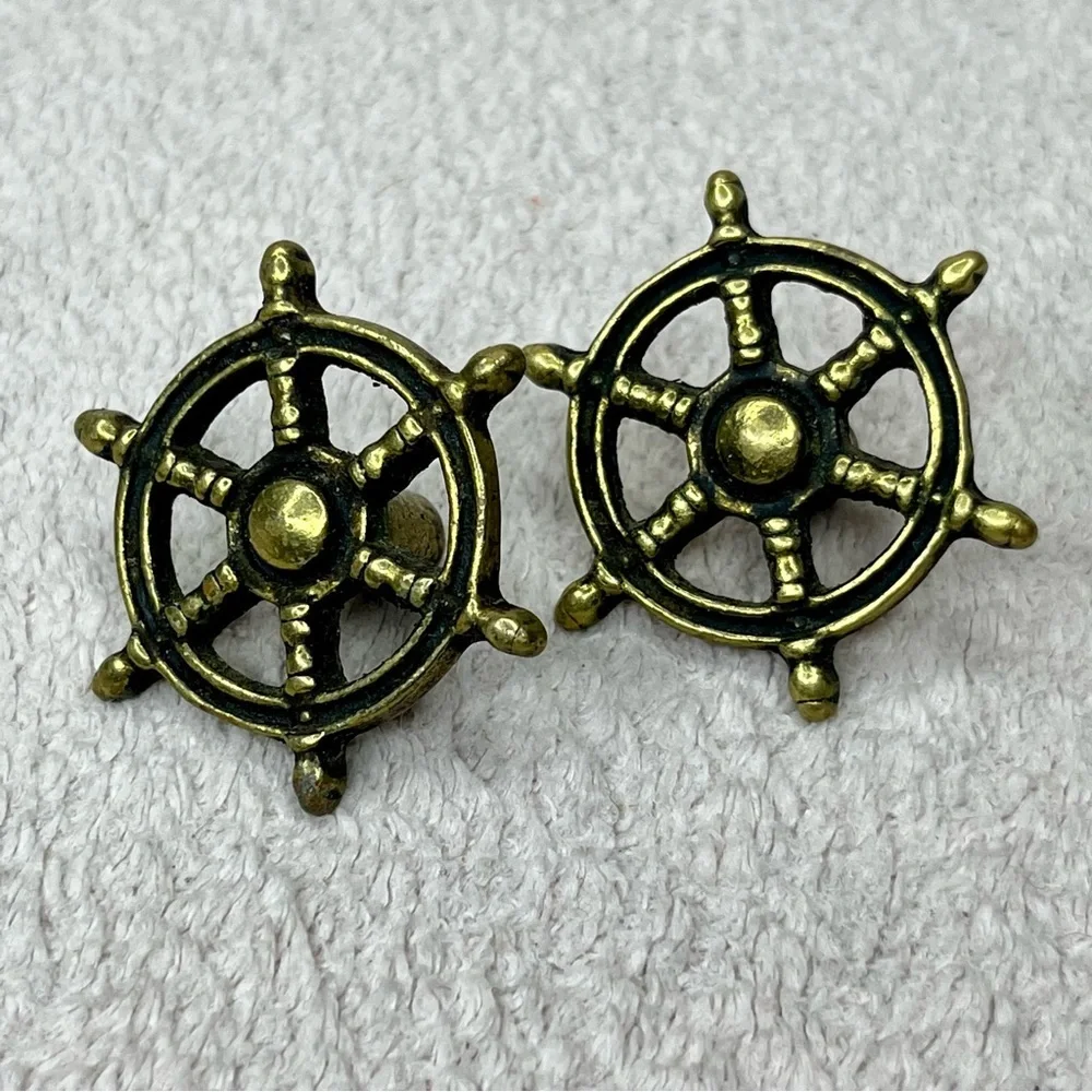 Vintage Solid Brass Boat Wheel Cabinet Door Knobs/Pulls-Keeler Company-Nautical